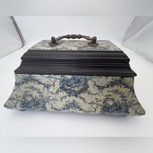 French-Inspired Vintage Blue and Cream Decorative Wooden Box